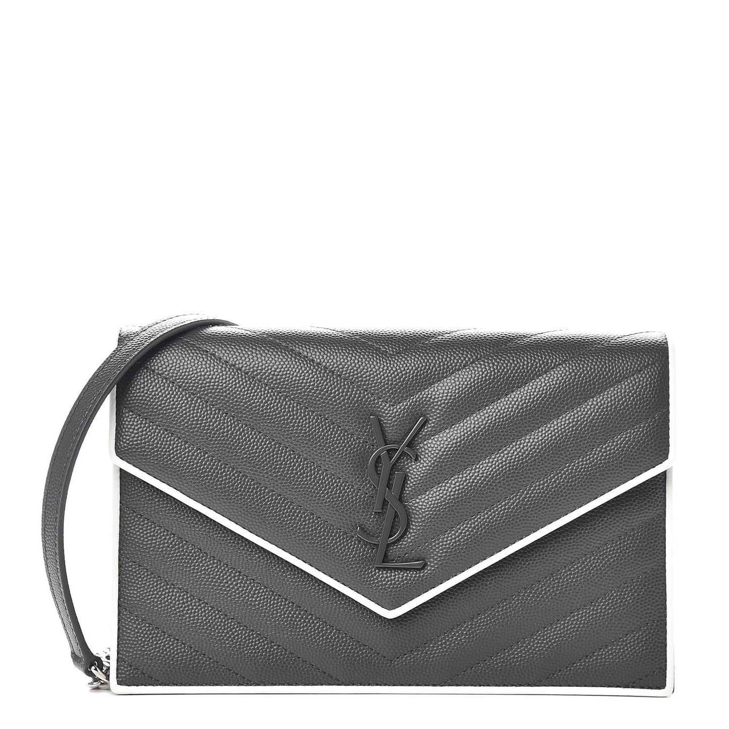 Grain De Poudre Matelasse Chevron Monogram Chain Wallet Asphalt White