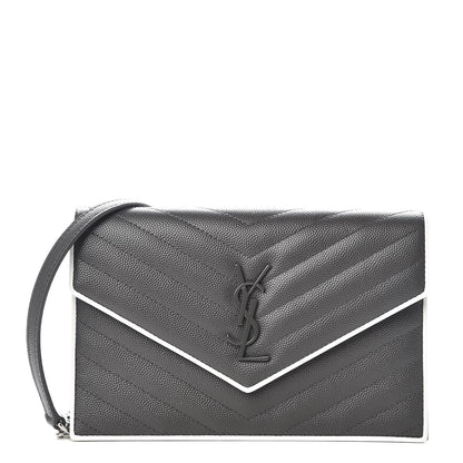 Saint Laurent Grain De Poudre Matelasse Chevron Monogram Chain Wallet Asphalt White 1 of 9