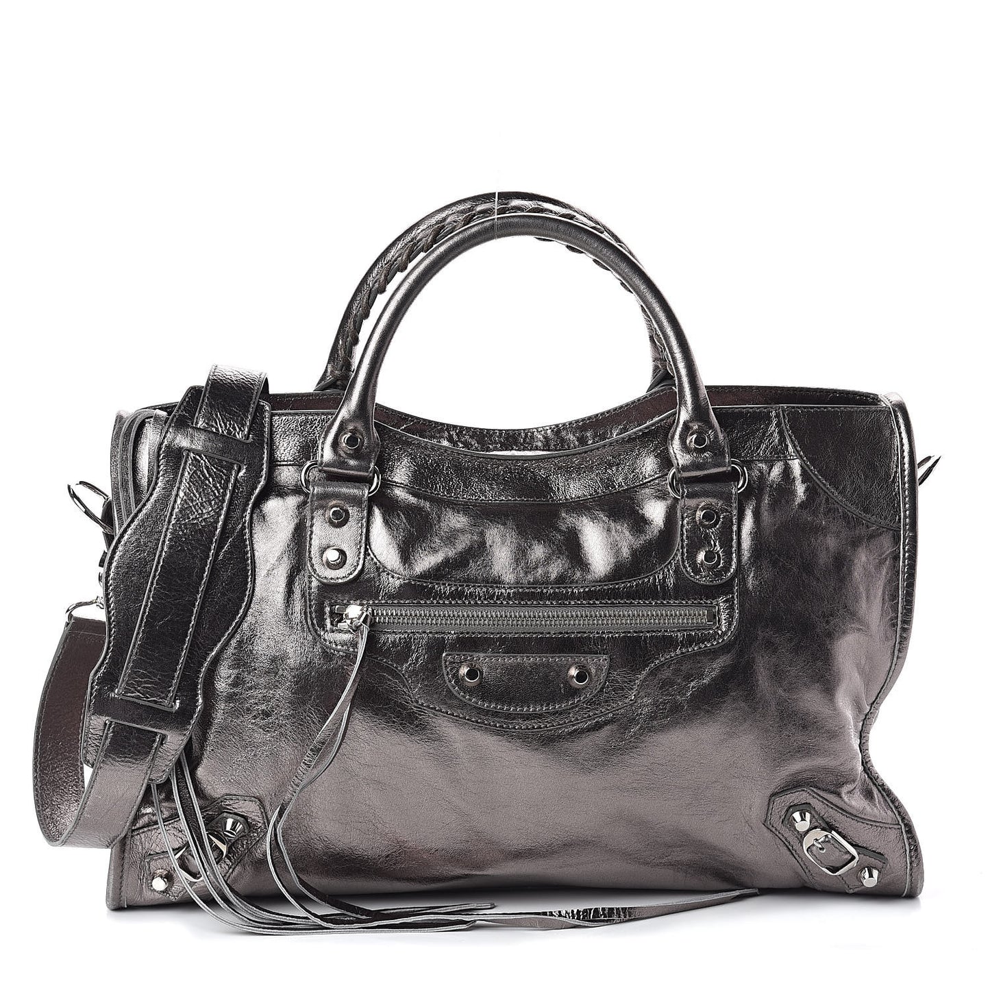 Metallic Agneau Classic Silver Hardware City Pewter