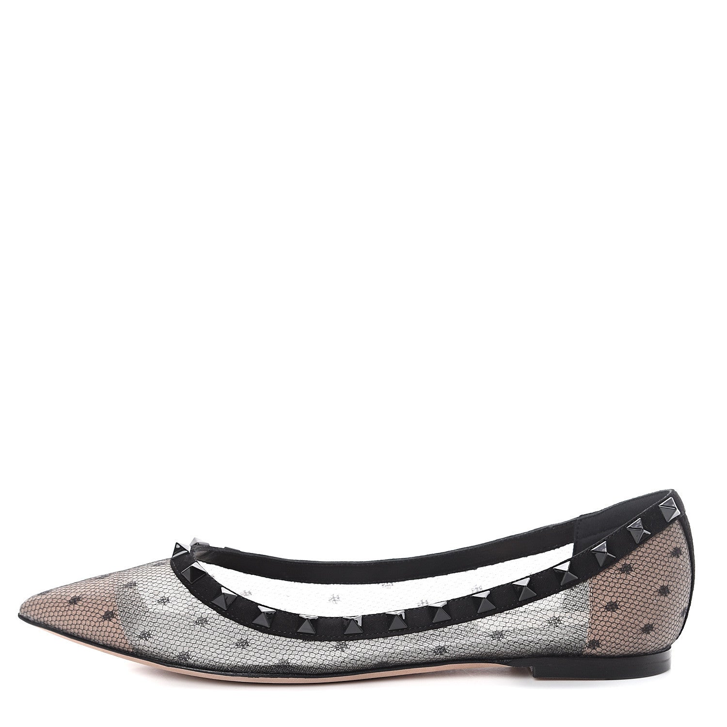 Valentino Garavani Mesh Point d'Esprit Rockstud Ballerina Flats 37.5 Black 1 of 7