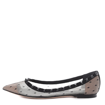 Valentino Garavani Mesh Point d'Esprit Rockstud Ballerina Flats 37.5 Black 1 of 7