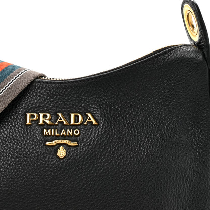 Prada Vitello Phenix Zippered Messenger Hobo Black 7 of 11