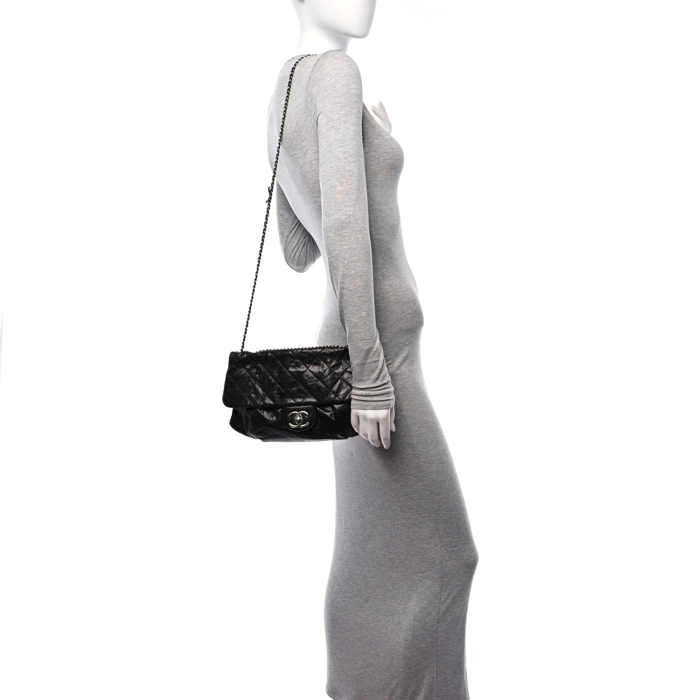 Caviar Quilted Medium Elastic Flap Black