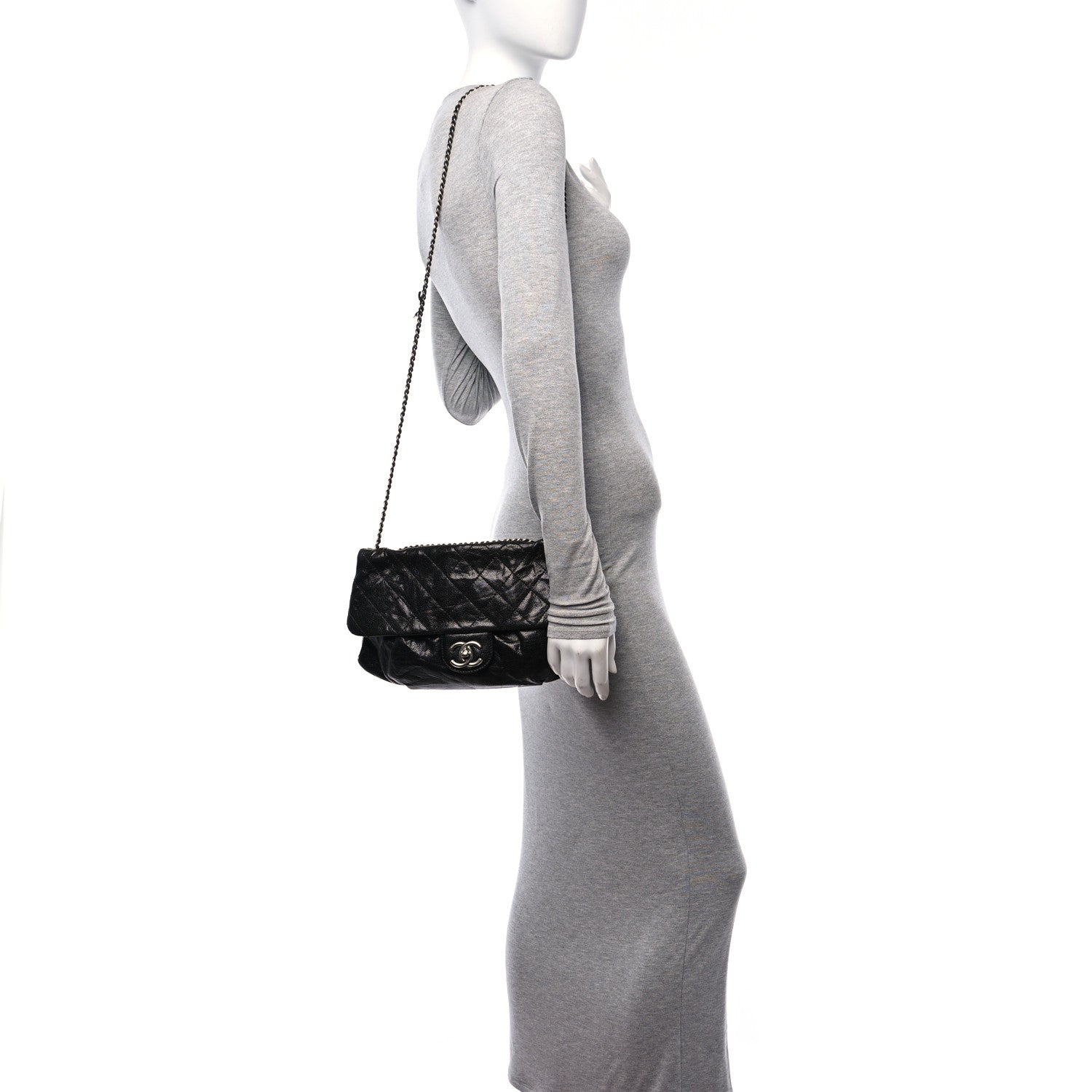 Chanel Caviar Quilted Medium Elastic Flap Black 2 of 12