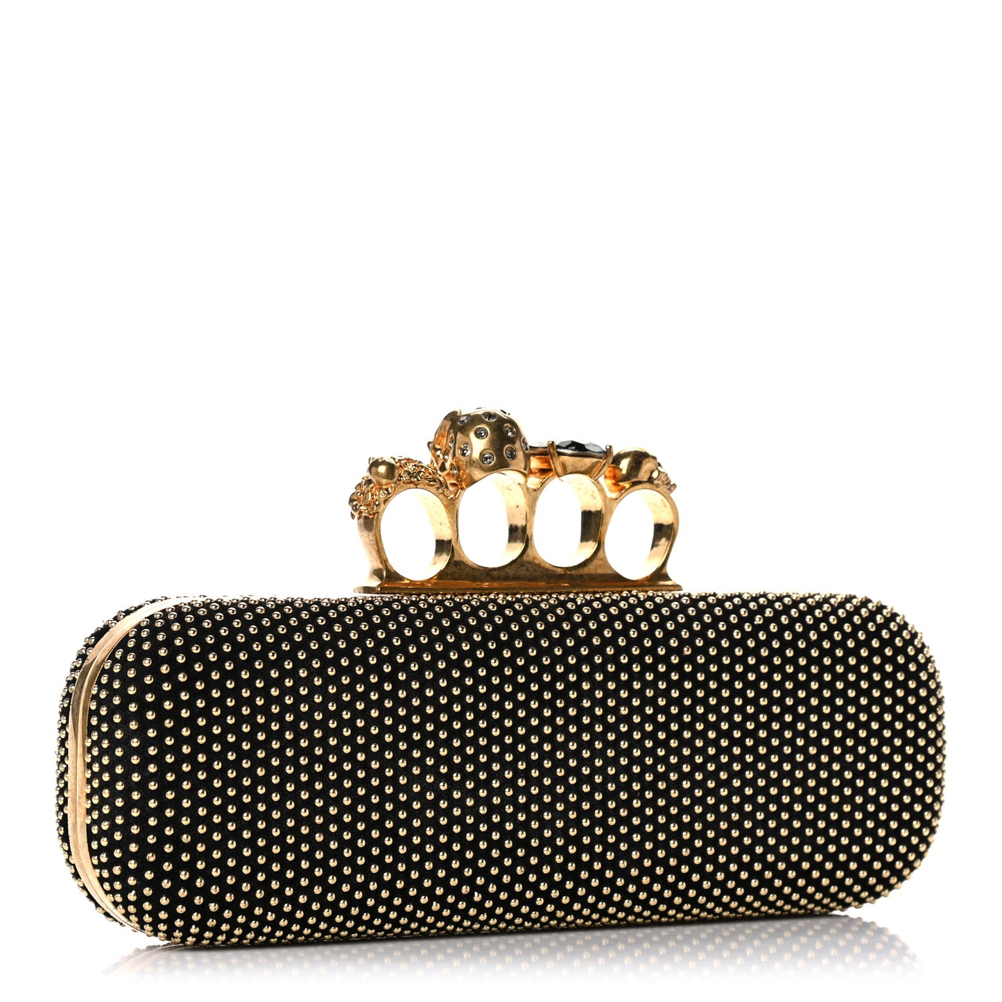 Suede Studded Skull Knuckle Box Clutch Black