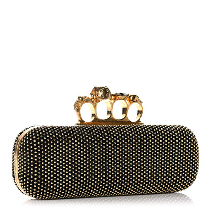 Alexander McQueen Suede Studded Skull Knuckle Box Clutch Black 3 of 15