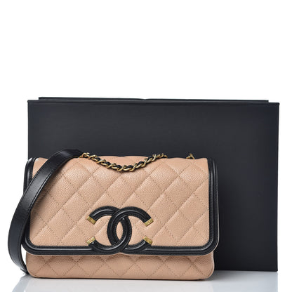 Chanel Caviar Quilted Small CC Filigree Flap Beige Black 10 of 10