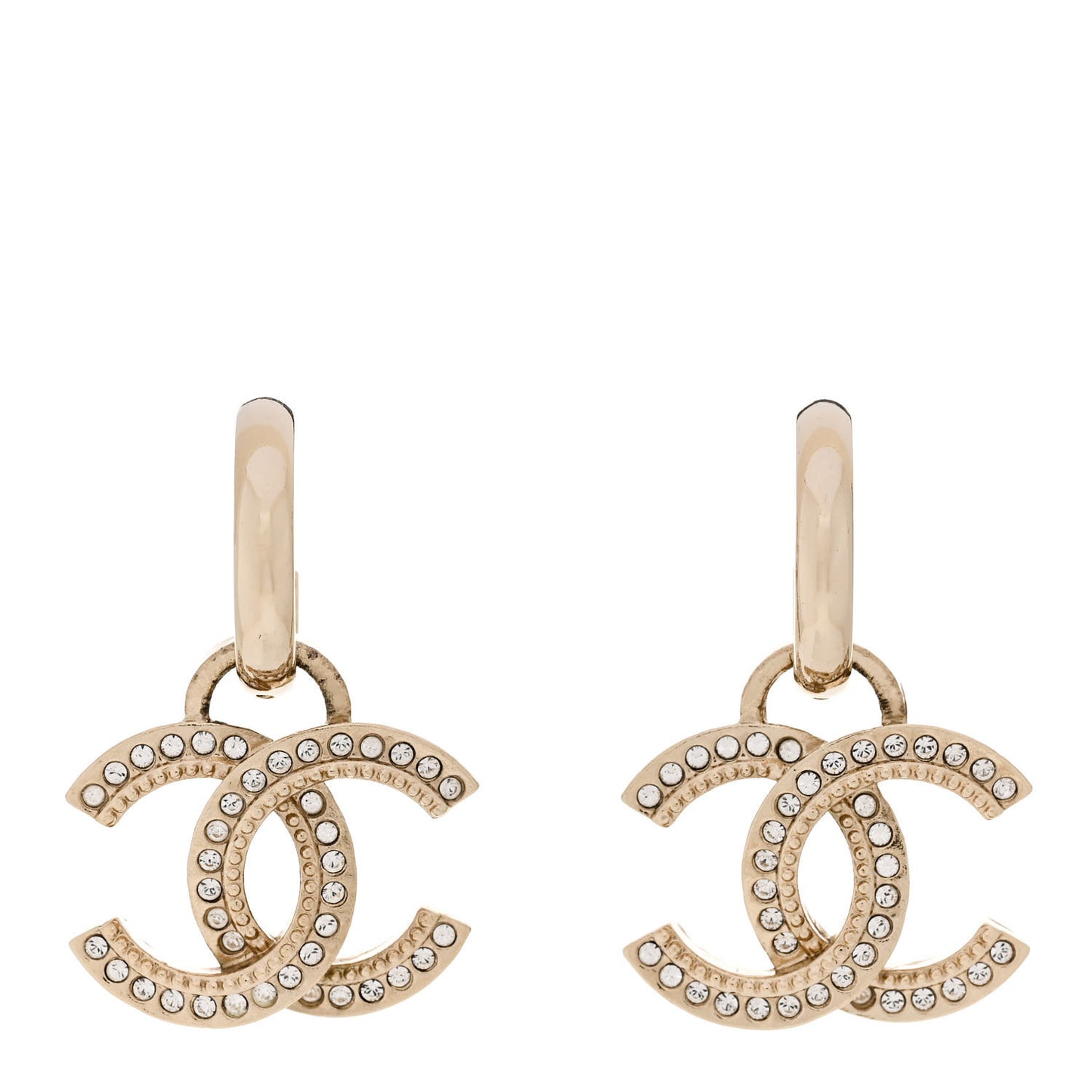 Metal Crystal Studded CC Hoop Drop Earrings Gold