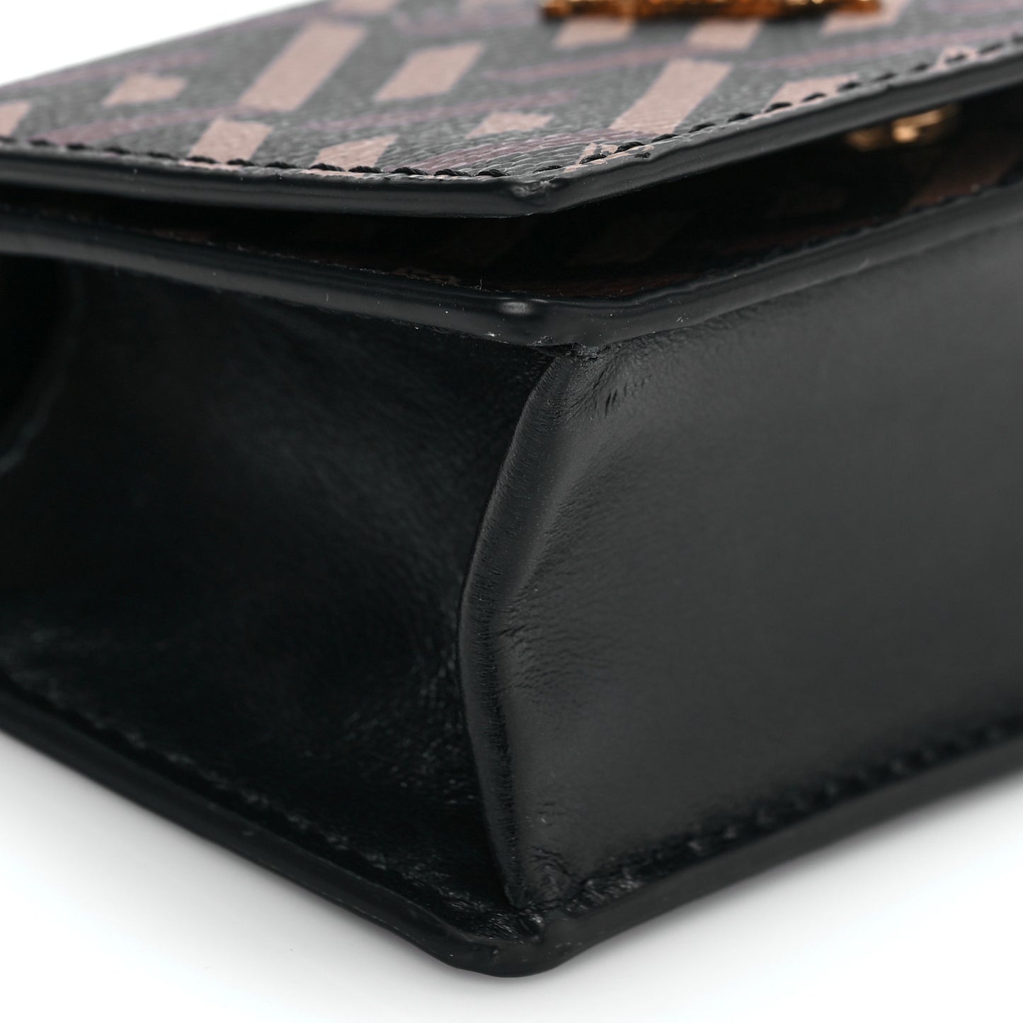 Coated Canvas La Greca Signature Print Virtus Mini Chain Bag Black Caramel