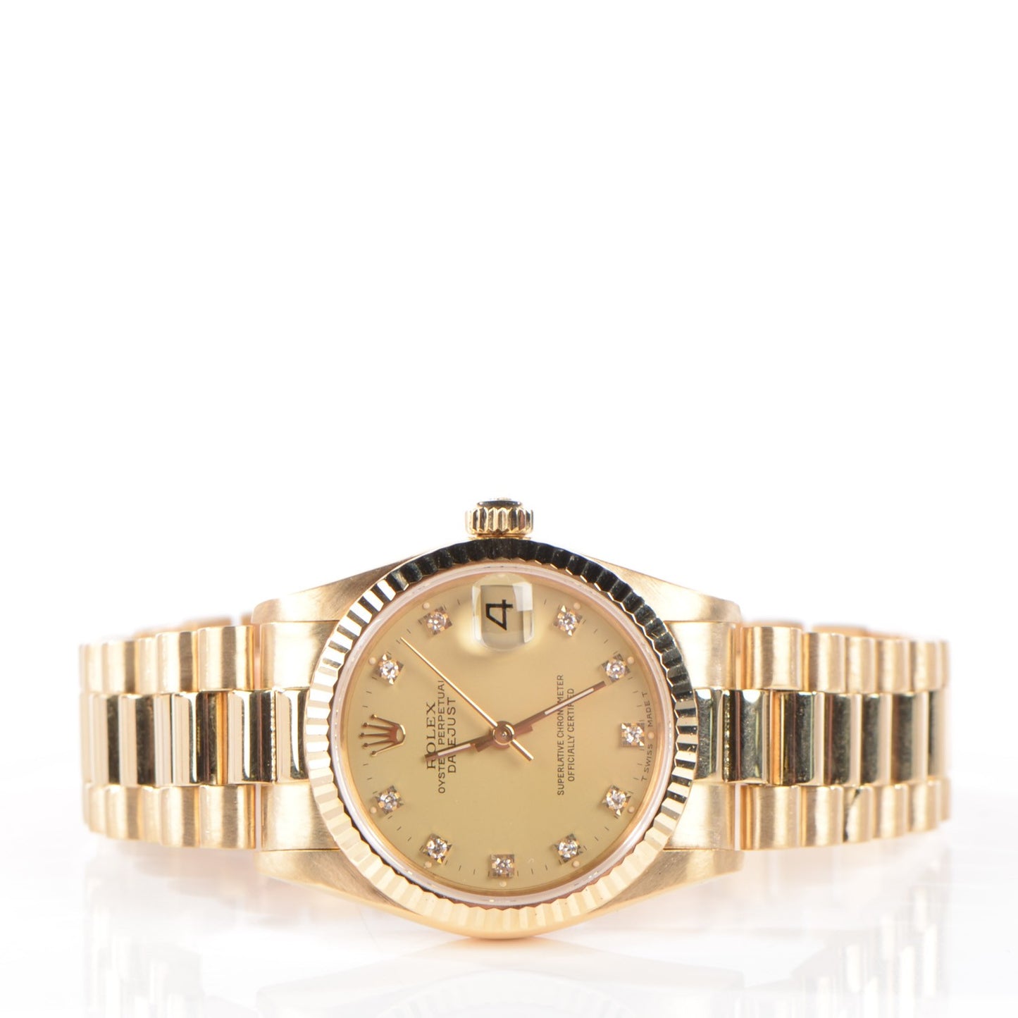 18K Yellow Gold Diamond 31mm Oyster Perpetual Datejust President Watch Champagne 68278