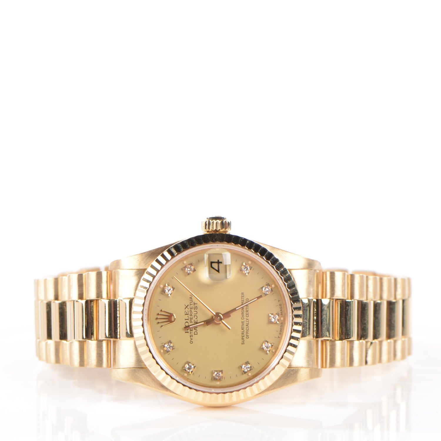 Rolex 18K Yellow Gold Diamond 31mm Oyster Perpetual Datejust President Watch Champagne 68278 2 of 8