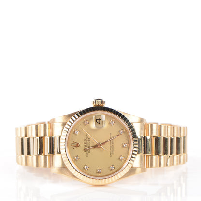 Rolex 18K Yellow Gold Diamond 31mm Oyster Perpetual Datejust President Watch Champagne 68278 2 of 8