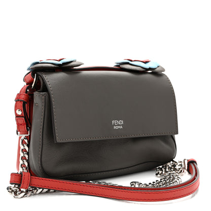 Fendi Vitello Dolce Flowerland Bi-Color Studded Micro Double Baguette Bloody Mary Carbone 3 of 10