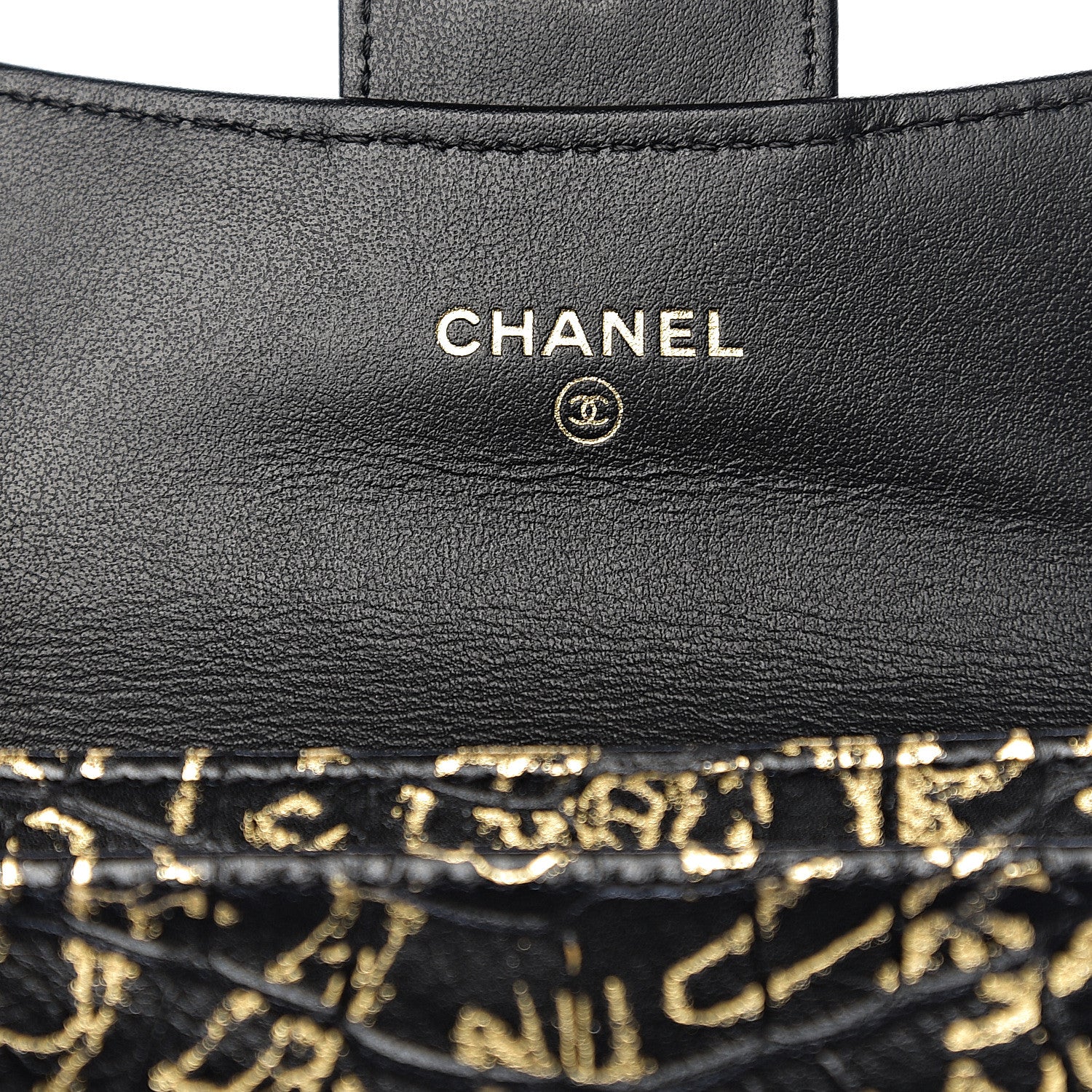 Chanel Calfskin Crocodile Embossed Graffiti Cocodile Reissue Card Holder Wallet Black Gold 5 of 8
