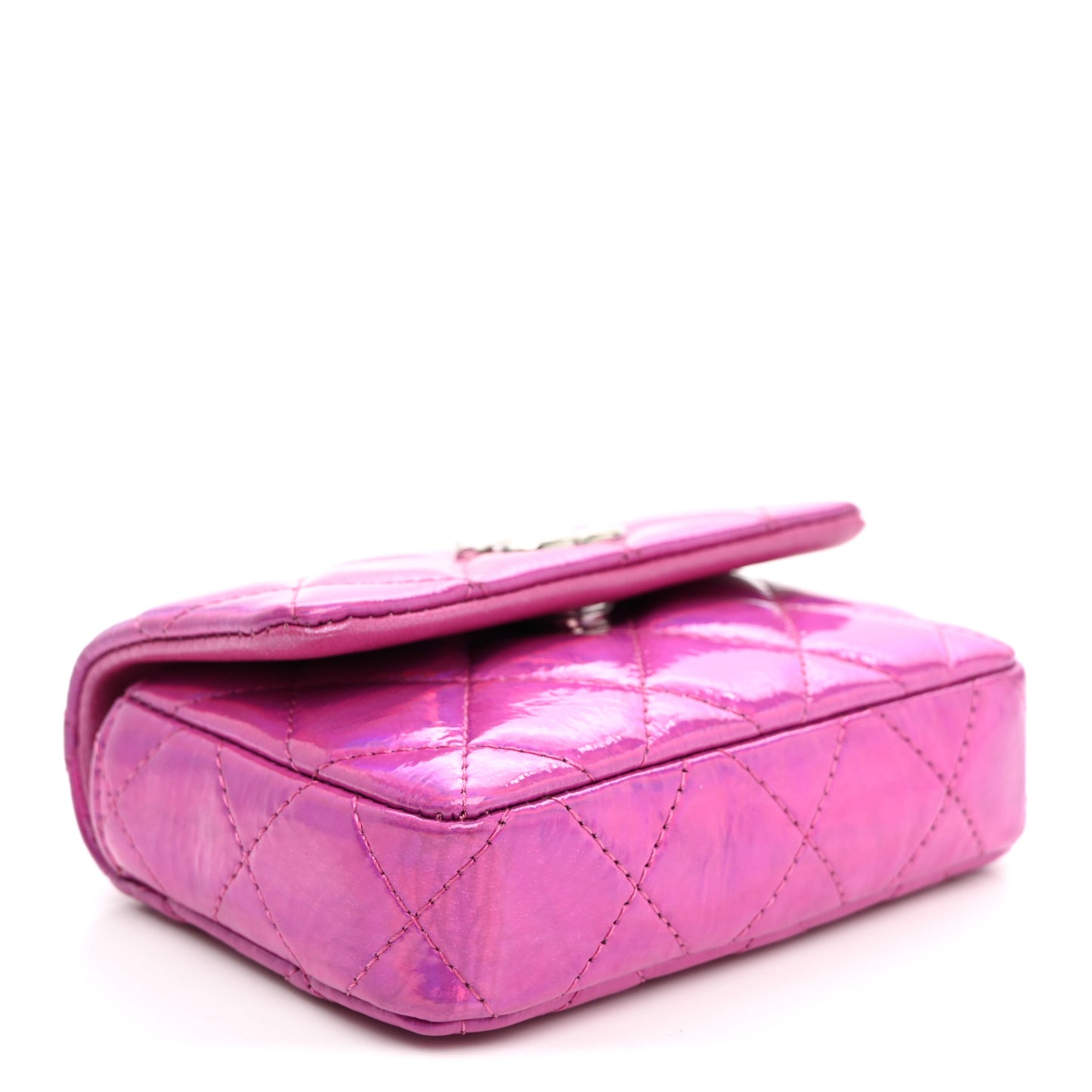 Patent Lambskin Quilted CC Hook Card Holder Pink