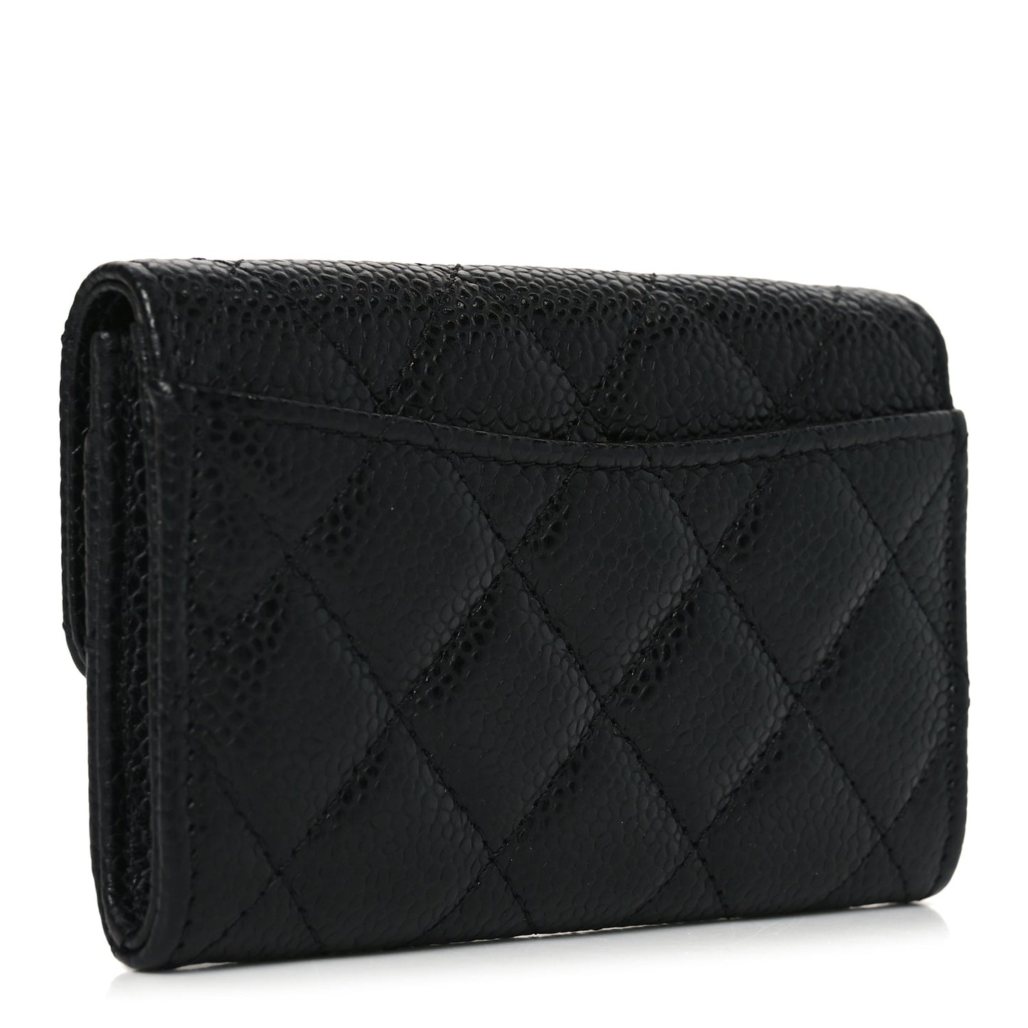 Caviar Quilted Flap Card Holder Black