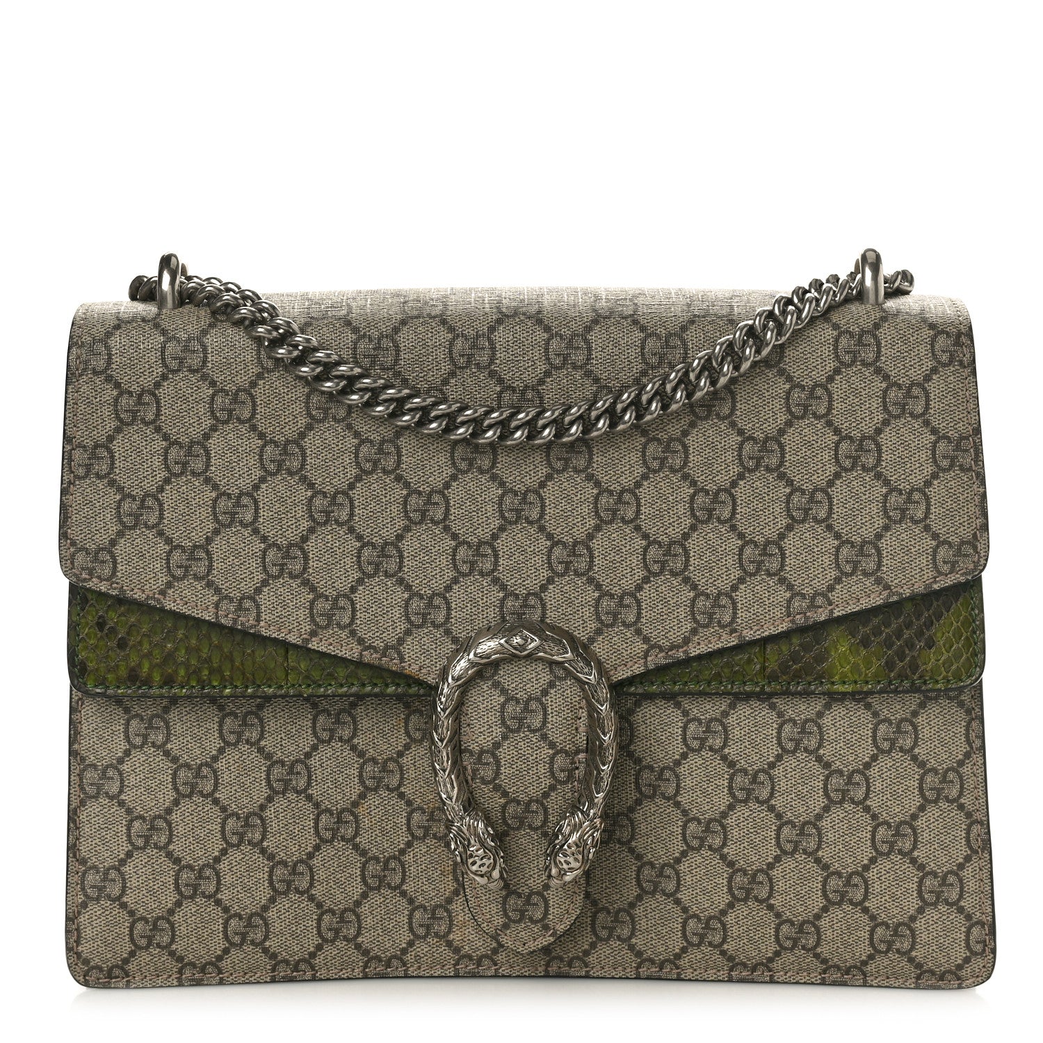 Gucci GG Supreme Monogram Snakeskin Medium Dionysus Shoulder Bag Green 1 of 12