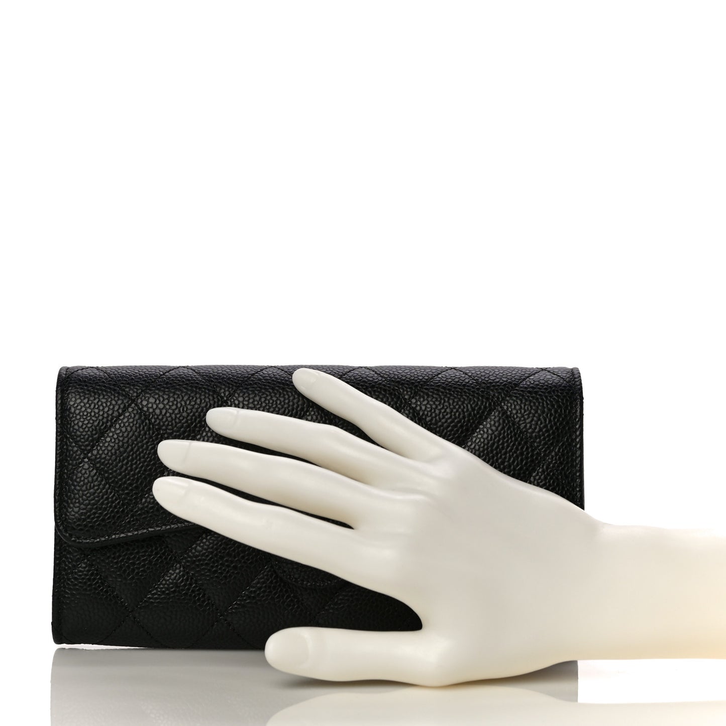 Caviar Quilted Large Gusset Flap Wallet Black