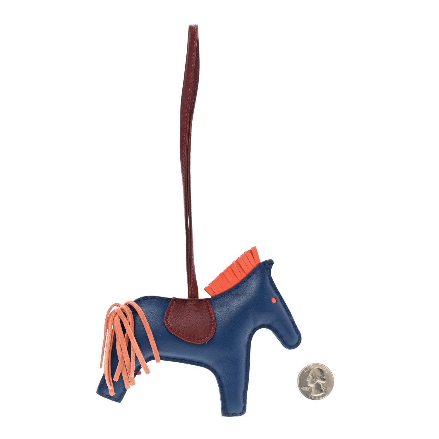 Hermes Milo Lambskin Grigri Rodeo Horse Bag Charm MM Bleu de Malte Rouge H Orange Poppy 2 of 6