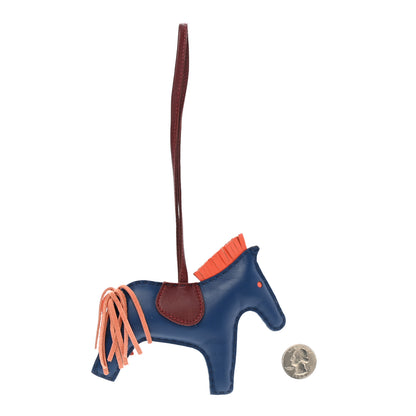 Hermes Milo Lambskin Grigri Rodeo Horse Bag Charm MM Bleu de Malte Rouge H Orange Poppy 2 of 6