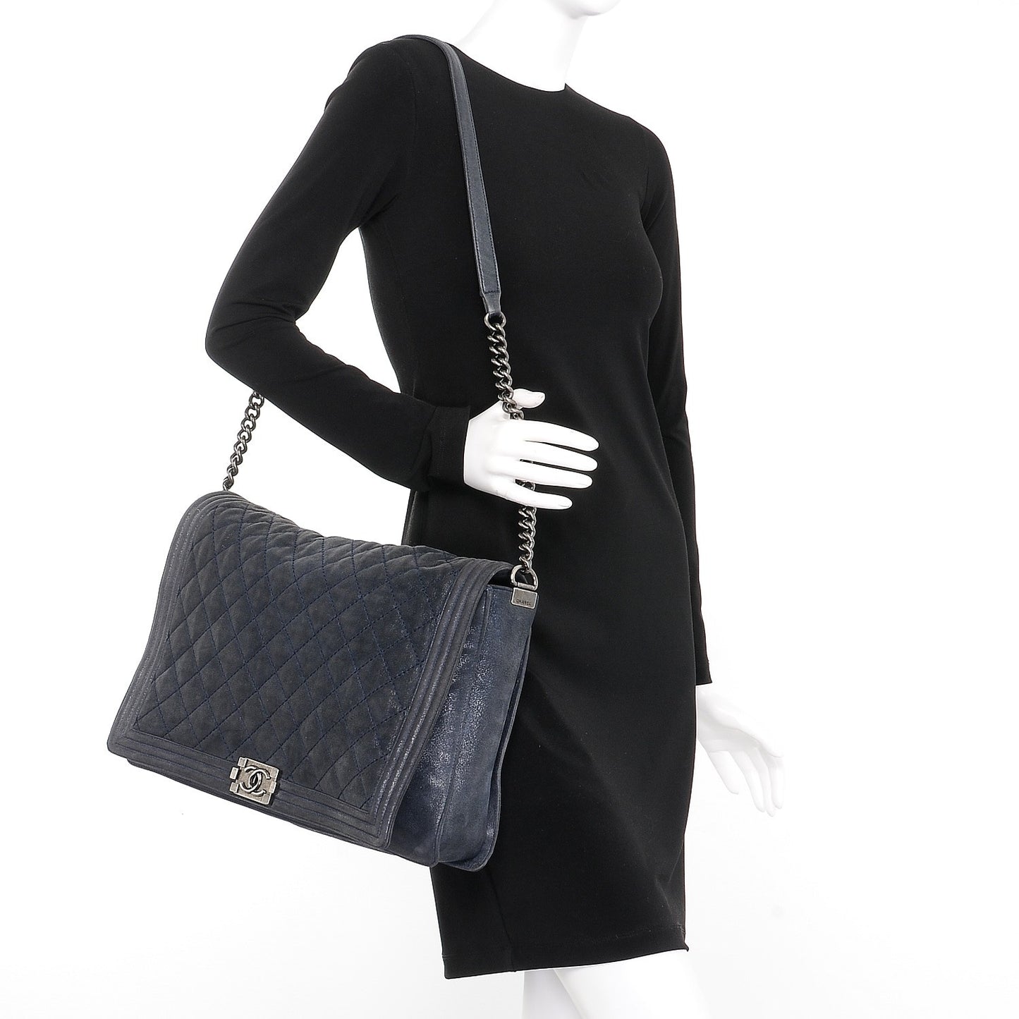 Goatskin Quilted Large Gentle Boy Flap Navy