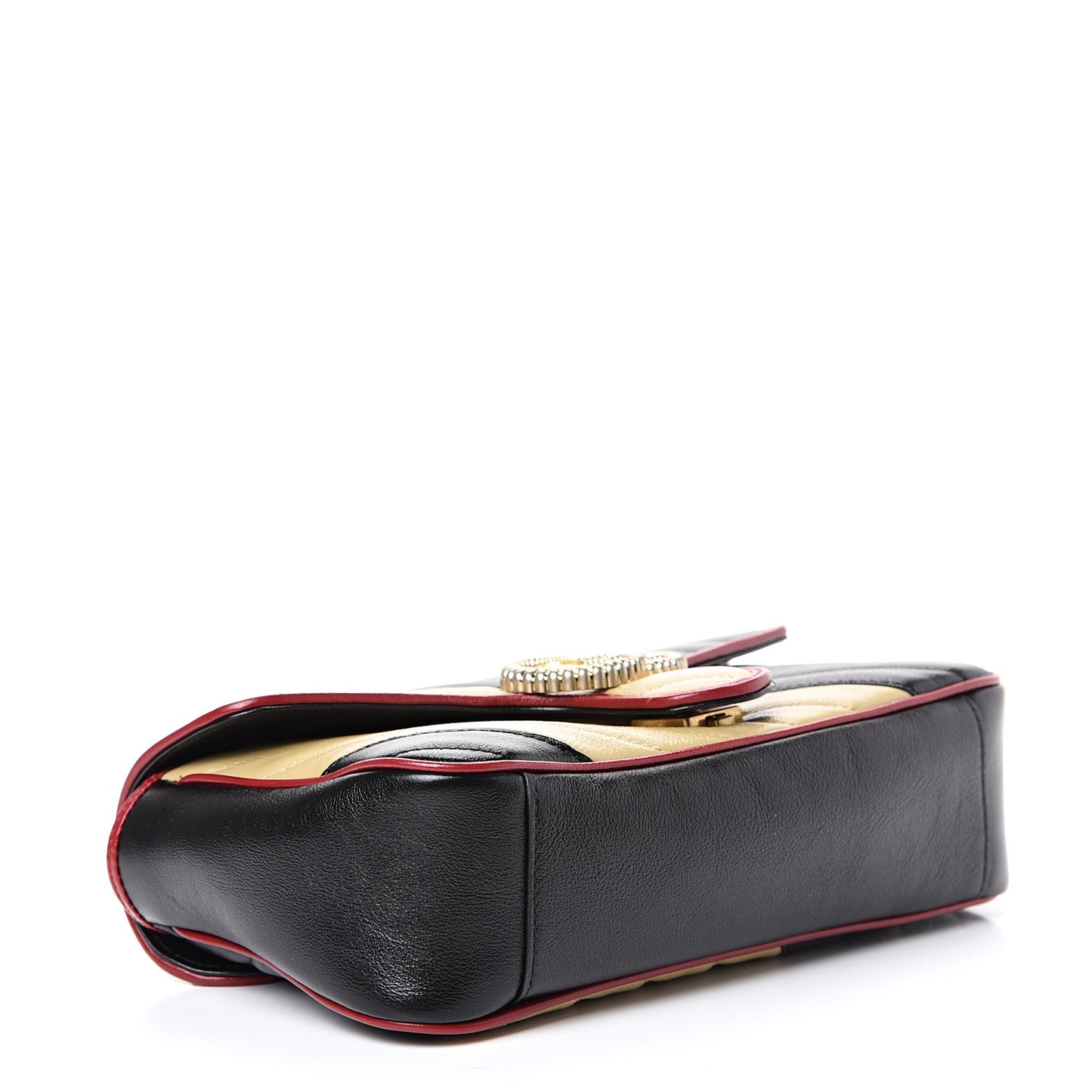 Vintage Effect Calfskin Matelasse Diagonal Striped Small Torchon GG Marmont Shoulder Bag Black Beige