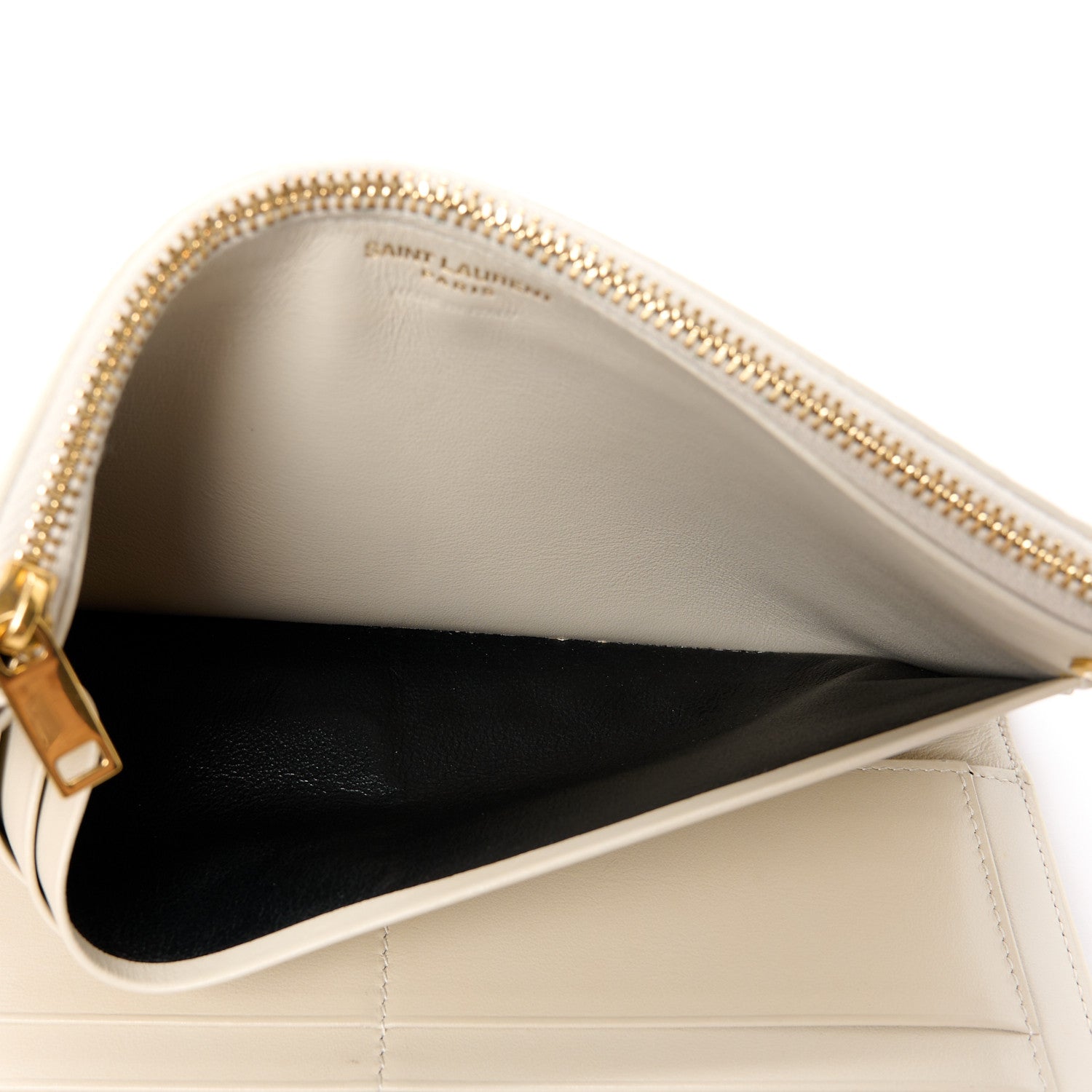 Saint Laurent Calfskin Crocodile Embossed Monogram Uptown Wallet Crema Soft 7 of 15