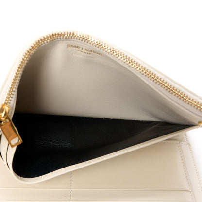 Saint Laurent Calfskin Crocodile Embossed Monogram Uptown Wallet Crema Soft 7 of 15