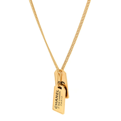 Chanel ID Dog Tag Charm Necklace Gold 1 of 4