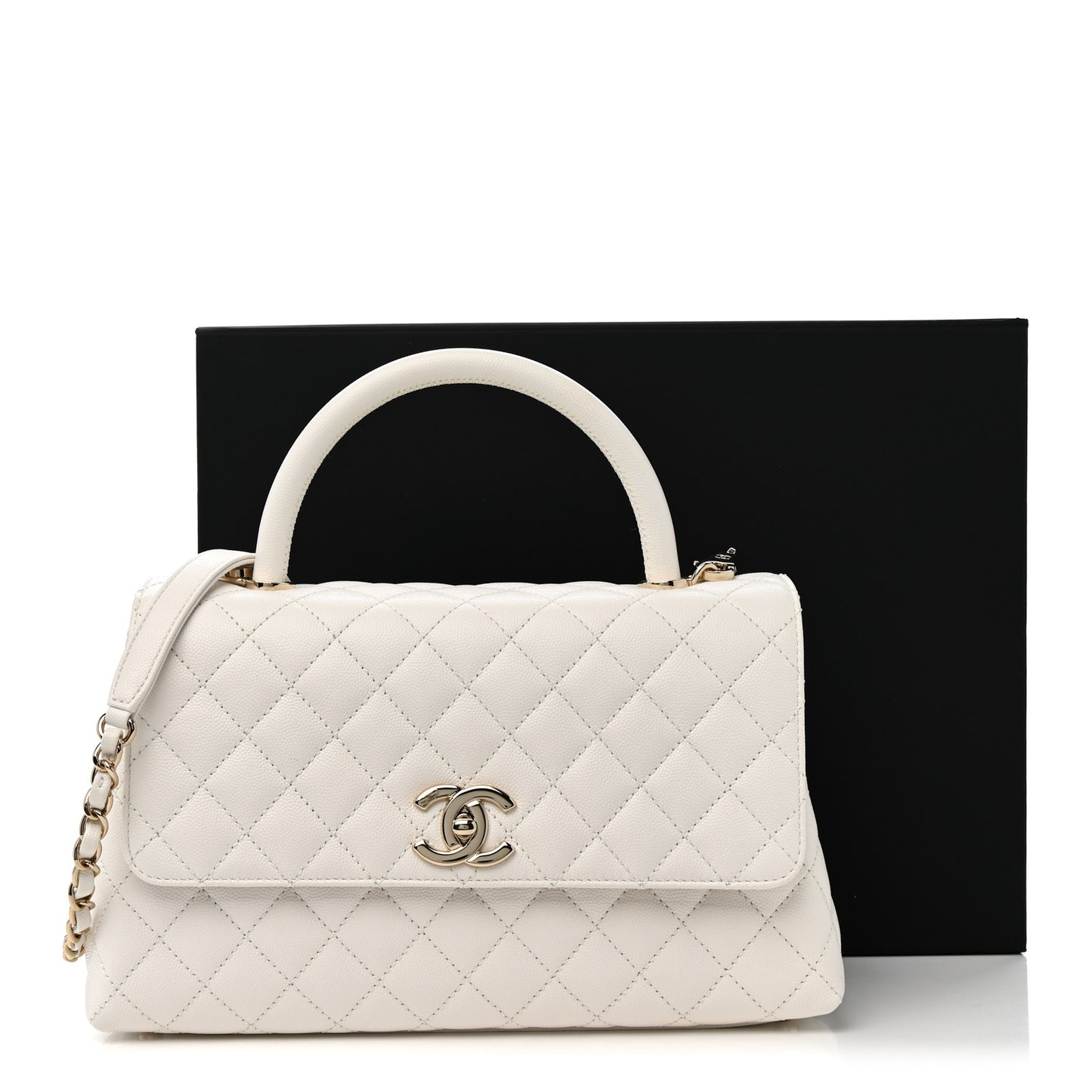 Caviar Quilted Small Coco Handle Flap White