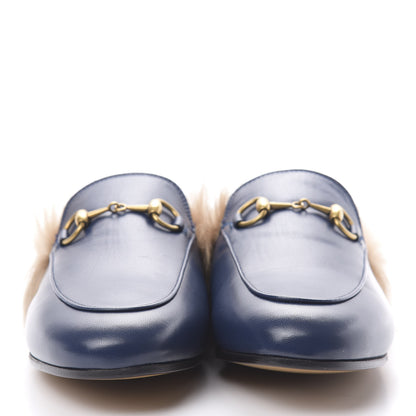 Gucci Malaga Kid Fur Womens Princetown Slippers 37 Blue Agata 2 of 9