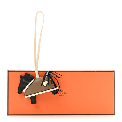 Hermes Milo Lambskin Grigri Rodeo Robeo Coeur Bag Charm PM Black Craie Etoupe 5 of 5