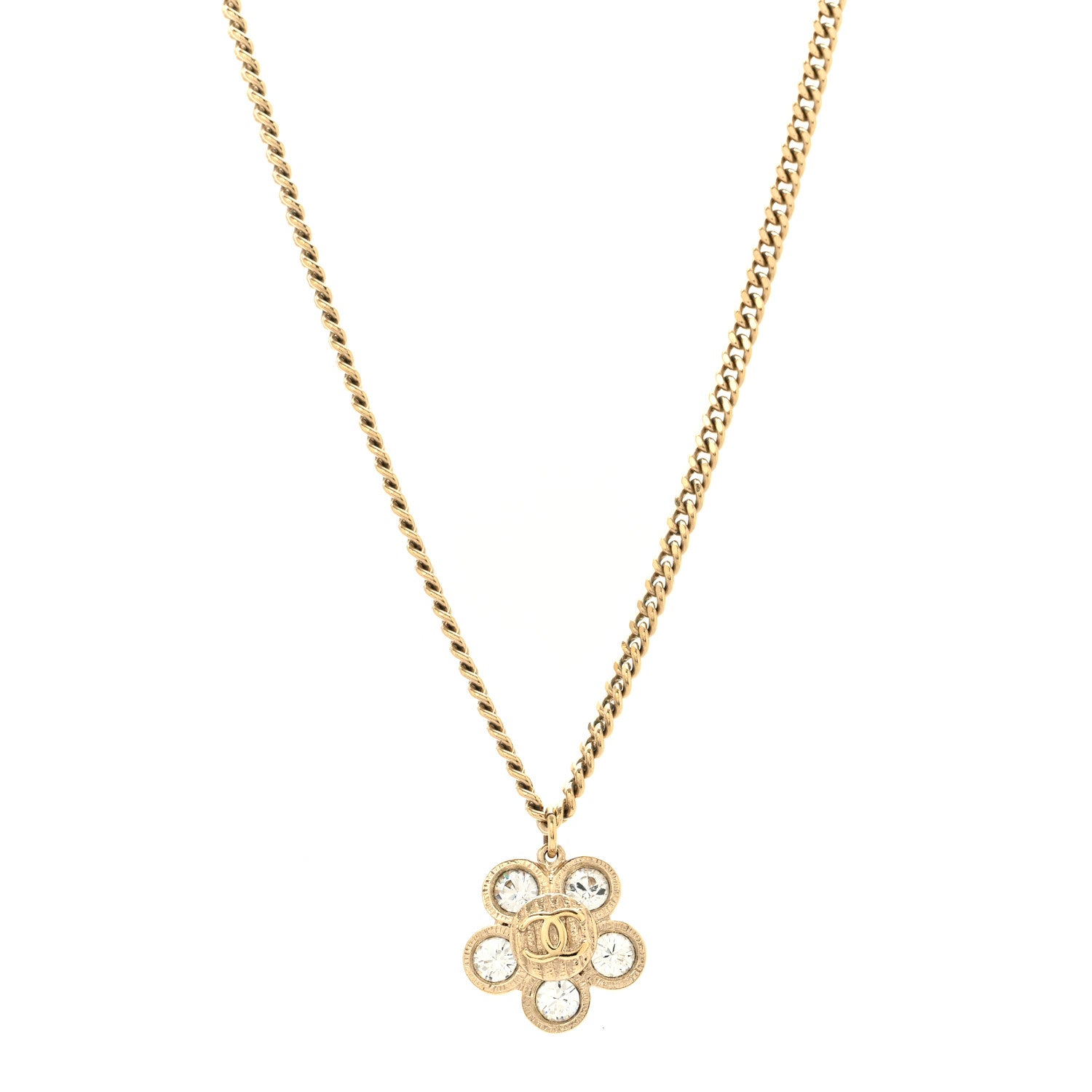 Chanel Crystal CC Flower Pendant Necklace Gold 1 of 6