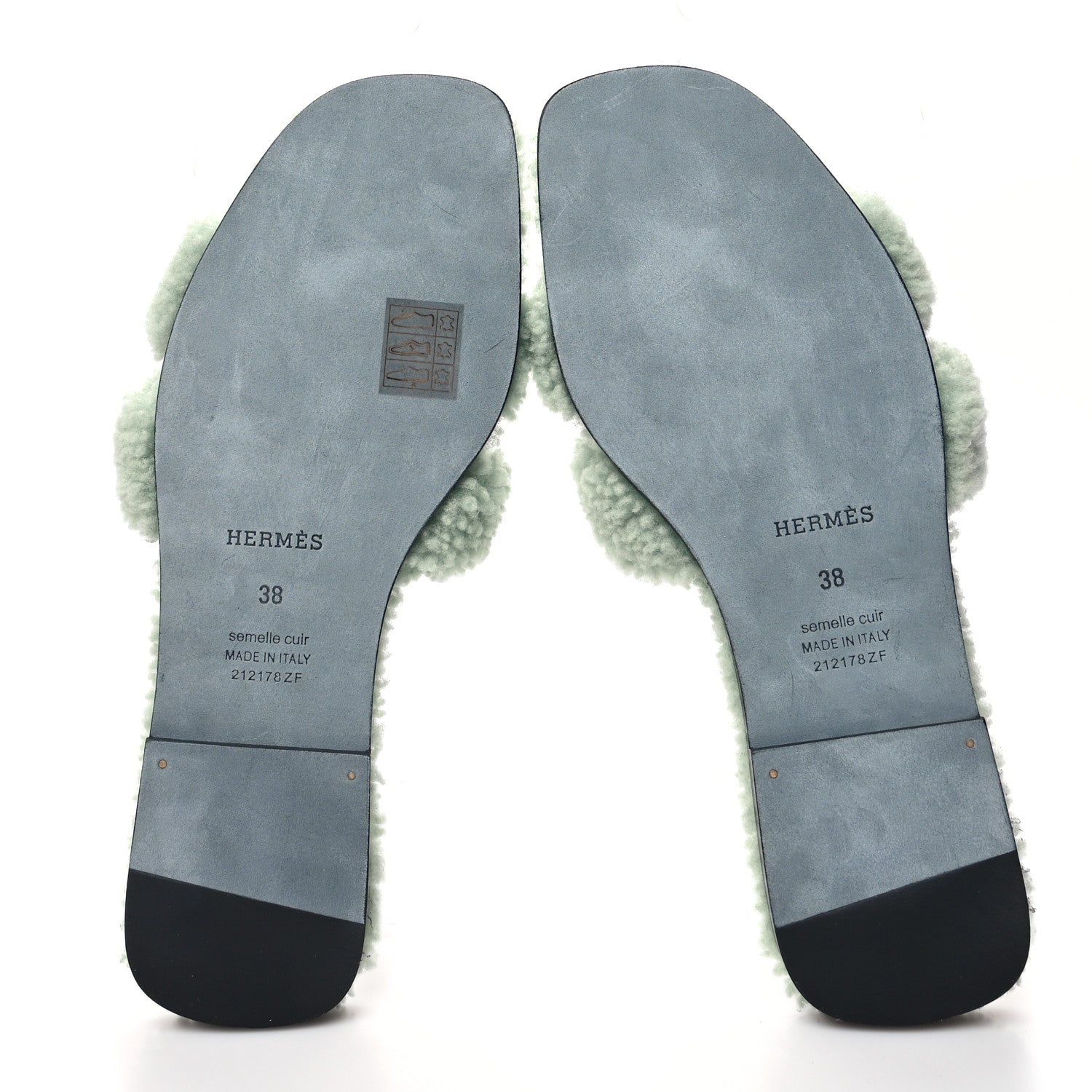 Hermes Woolskin Oran Sandals 38 Vert D’Eau 5 of 7