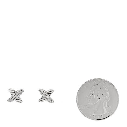 David Yurman Sterling Silver Diamond 8mm X Earrings 2 of 5
