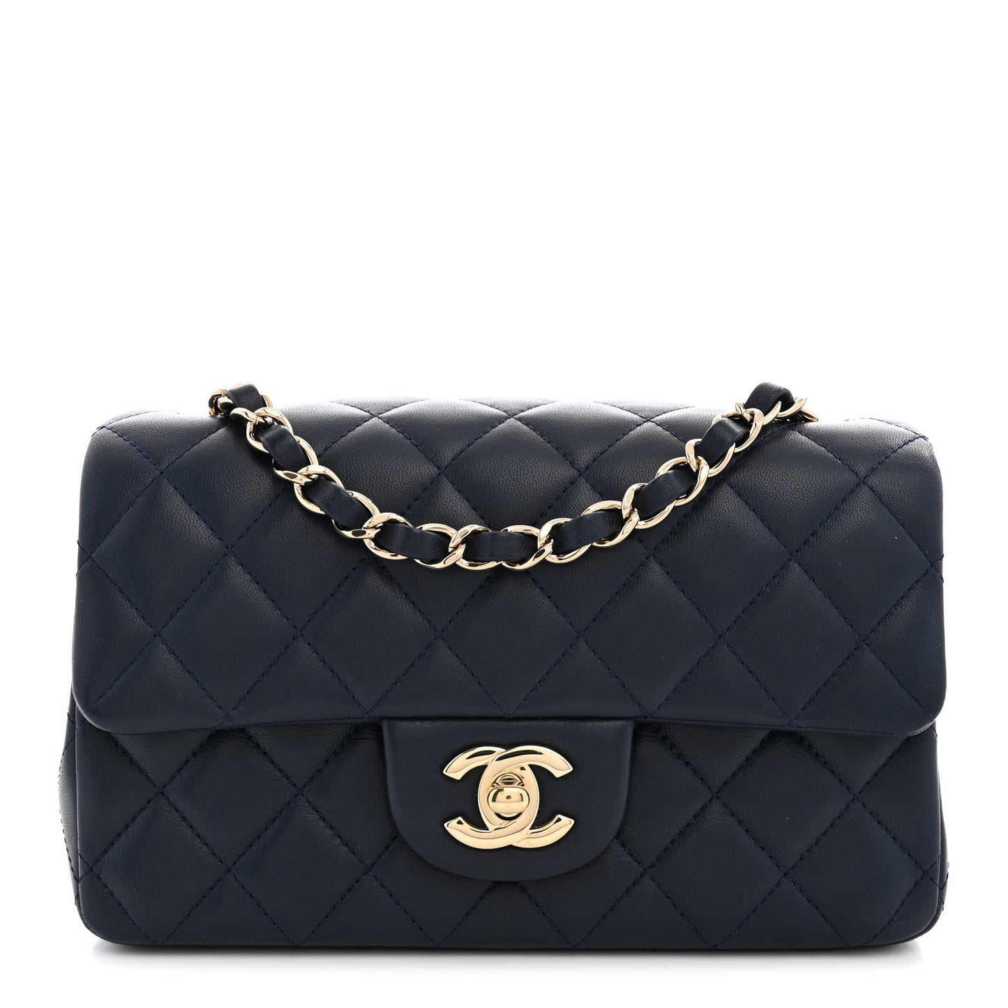 Lambskin Quilted Mini Rectangular Flap Dark Navy Blue