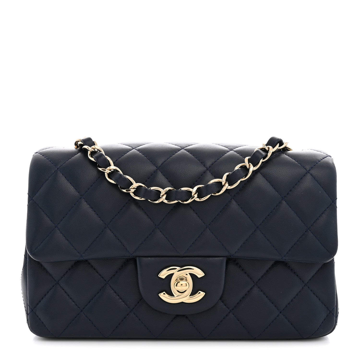 Chanel Lambskin Quilted Mini Rectangular Flap Dark Navy Blue 1 of 11