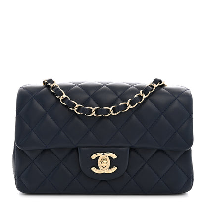 Chanel Lambskin Quilted Mini Rectangular Flap Dark Navy Blue 1 of 11