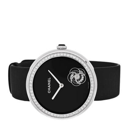 Chanel 18K White Gold Satin Diamond Bezel 37.5mm Mademoiselle Prive Quartz Watch Black 2 of 4