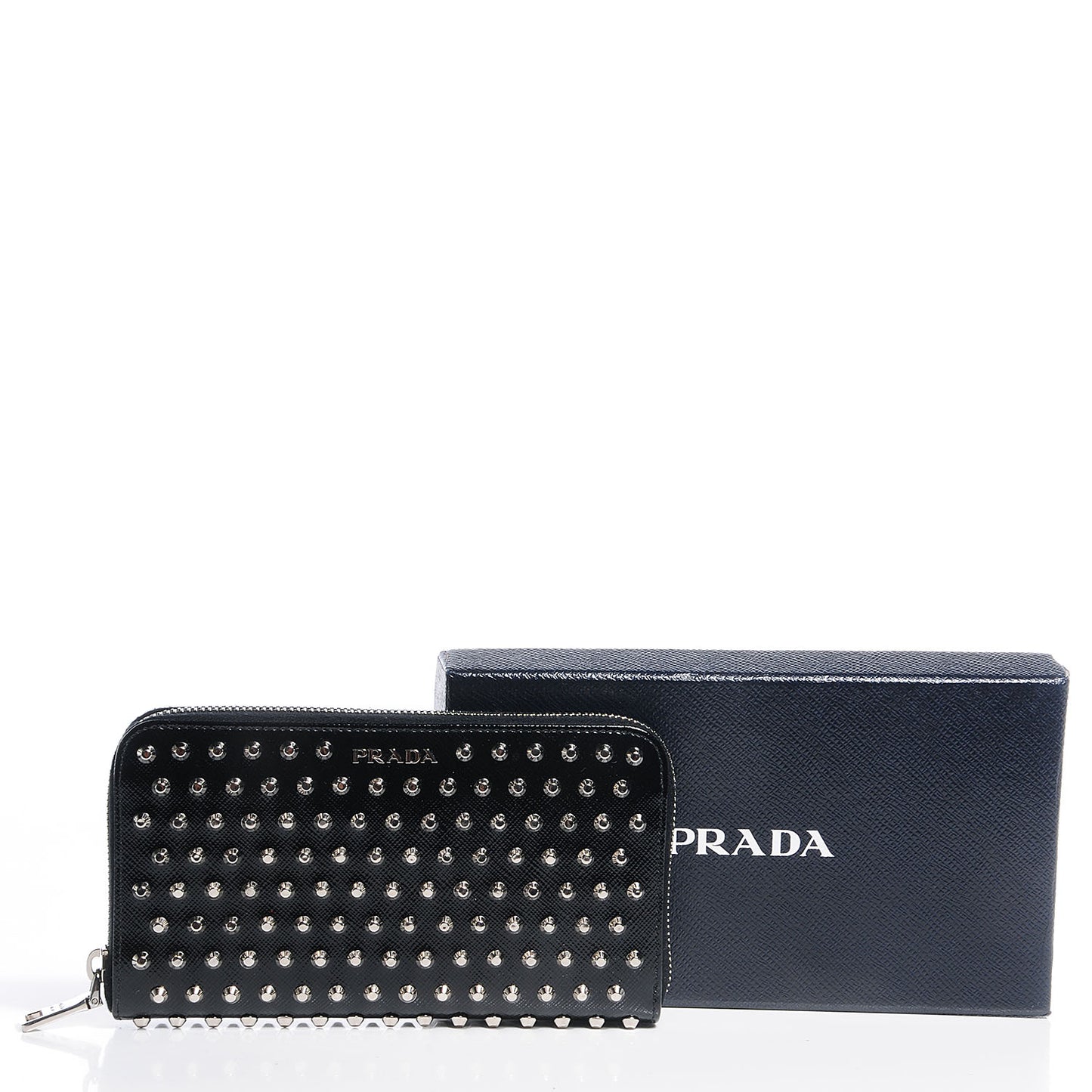 Saffiano Vernice Studded Zip Around Wallet Black