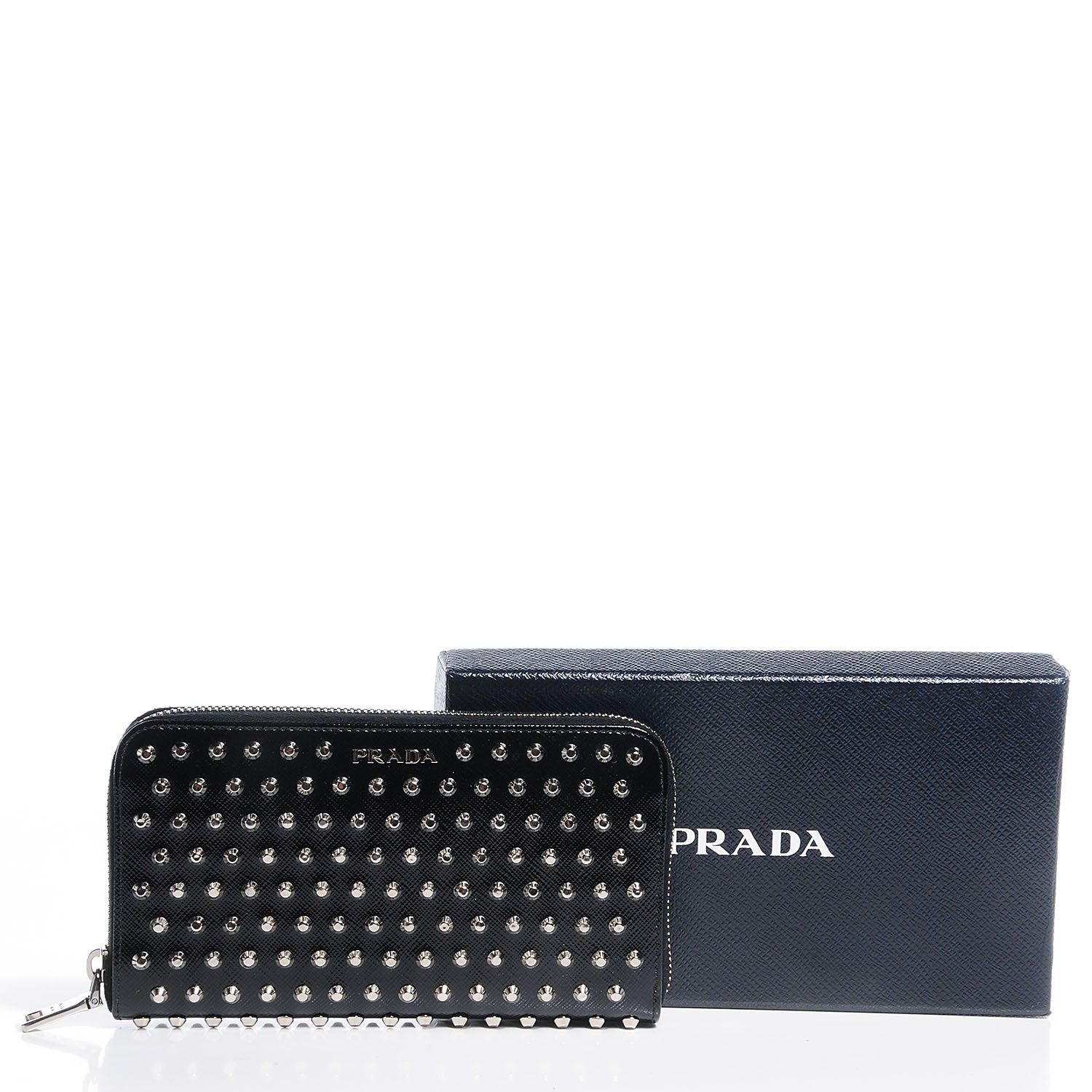 Prada Saffiano Vernice Studded Zip Around Wallet Black 5 of 10