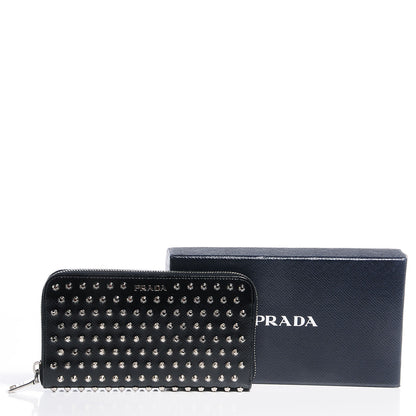 Prada Saffiano Vernice Studded Zip Around Wallet Black 5 of 10