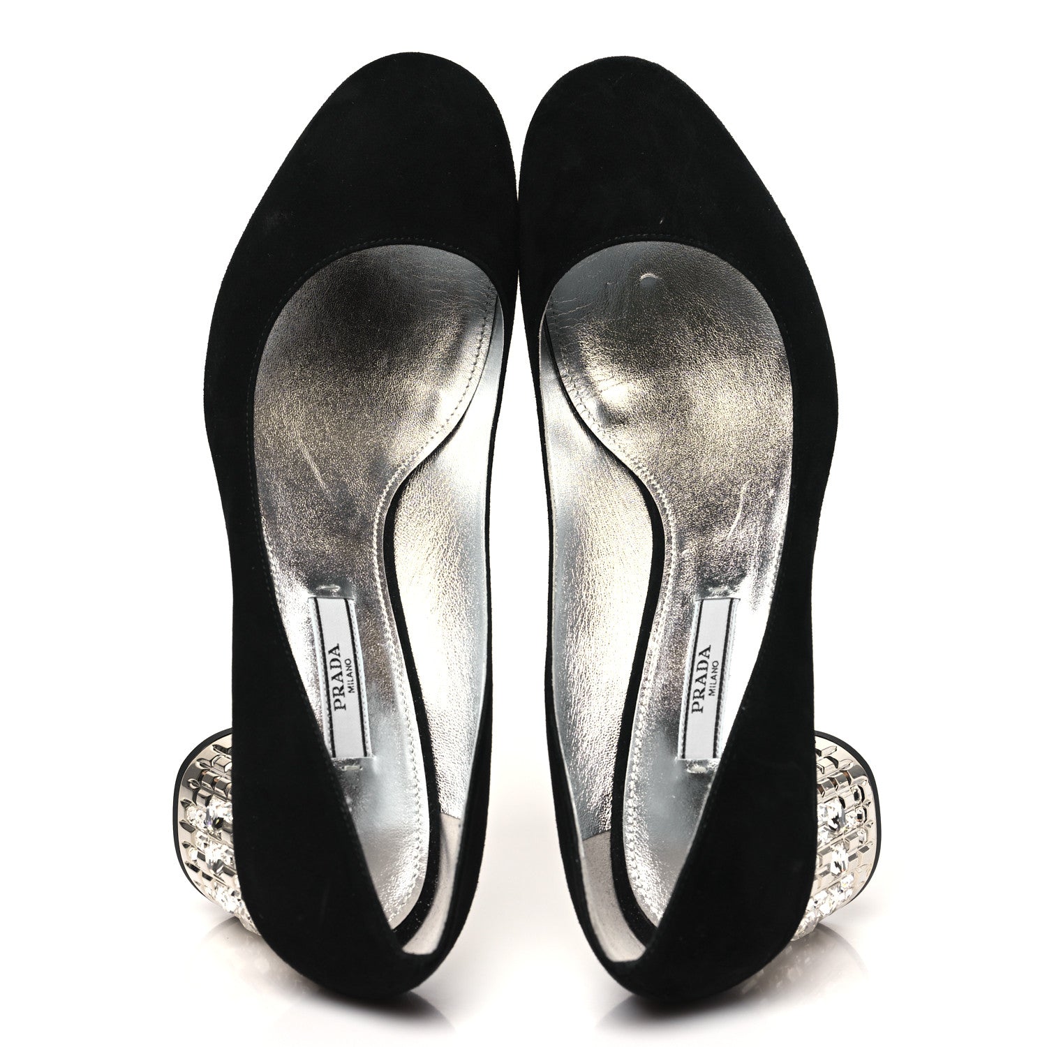 Prada Suede Crystal Block Heel Pump 39.5 Black 2 of 9