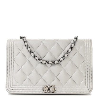 Chanel Metallic Caviar Quilted Boy Wallet On Chain WOC Silver 1 of 13
