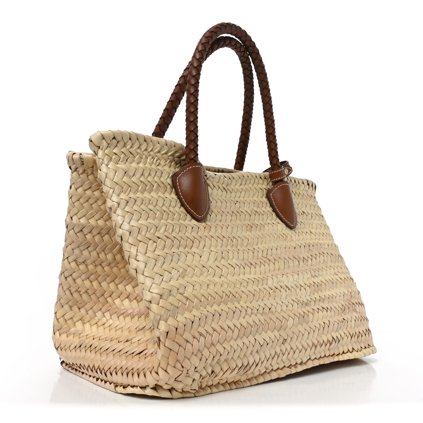 Raffia Braided Handle Tote Beige Cognac