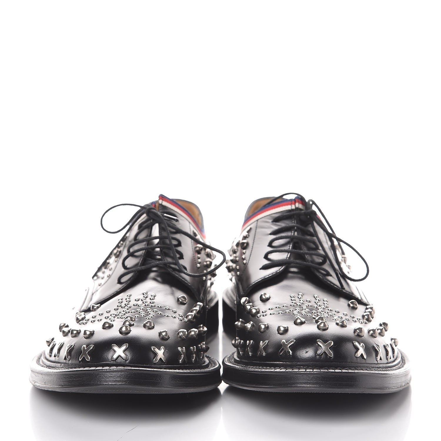 Gucci Calfskin Studded Mens Lace Up Loafers 10 Black 2 of 11