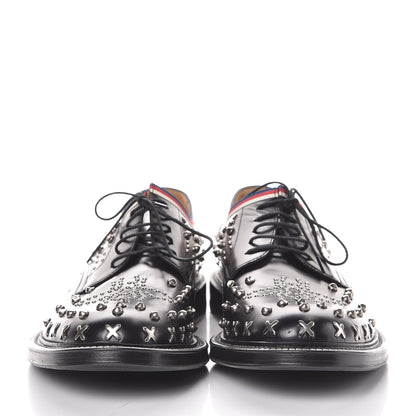 Gucci Calfskin Studded Mens Lace Up Loafers 10 Black 2 of 11