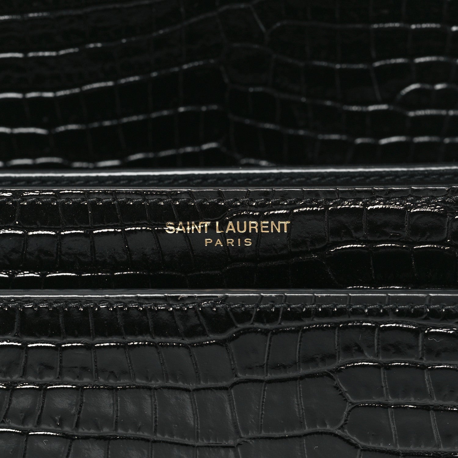 Saint Laurent Calfskin Crocodile Embossed Medium Monogram Sunset Black 6 of 10