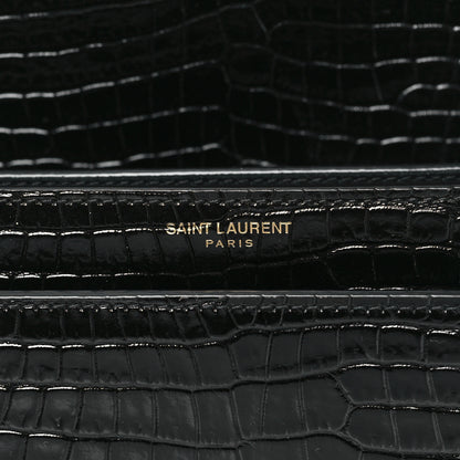 Saint Laurent Calfskin Crocodile Embossed Medium Monogram Sunset Black 6 of 10