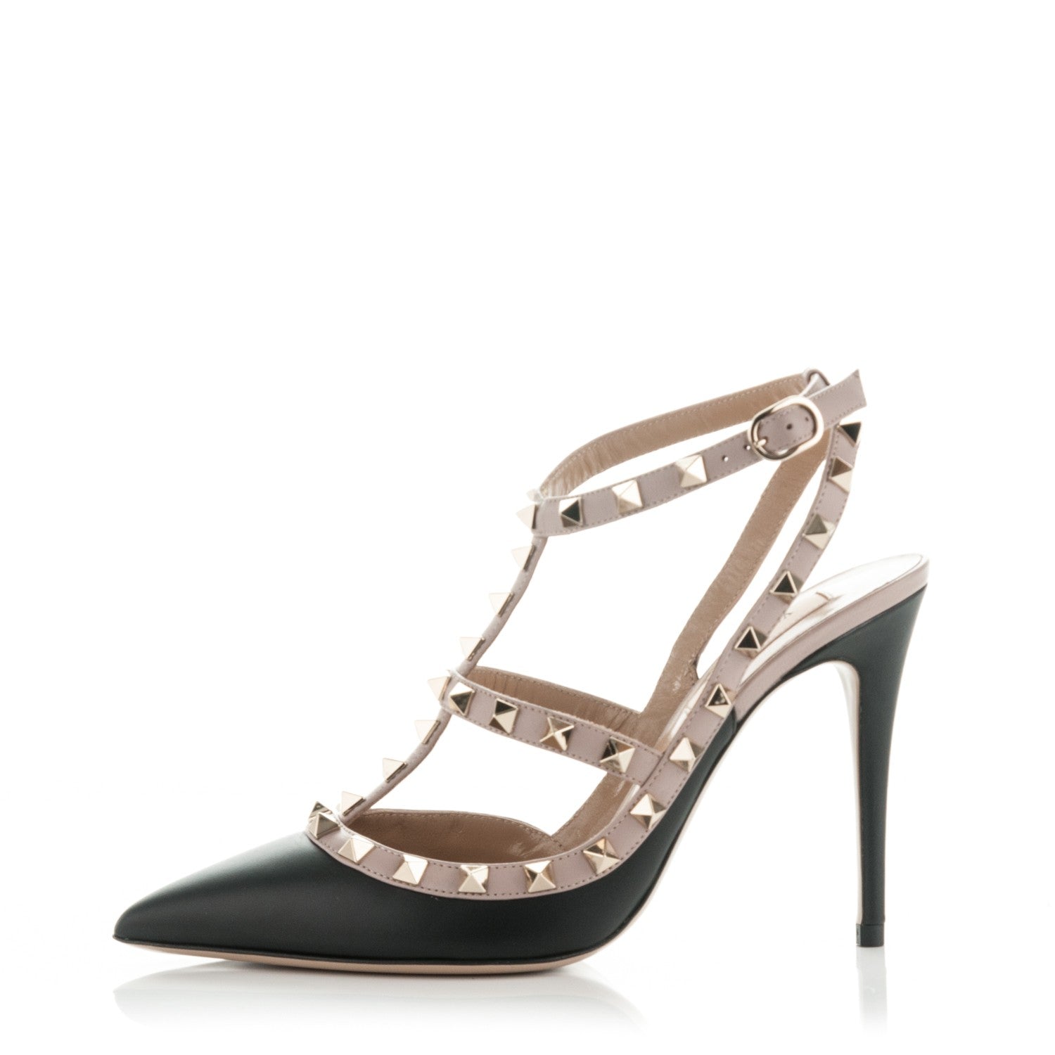 Valentino Garavani Nappa Rockstud Ankle Strap Pumps 38 Black Poudre 1 of 7